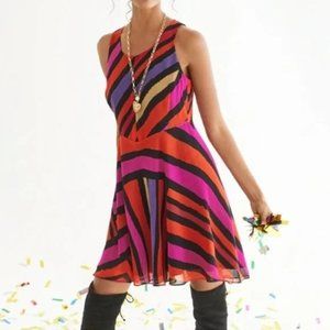 Cabi Fete Dress Size M A-Line Flowy Festive Striped Red Orange Purple